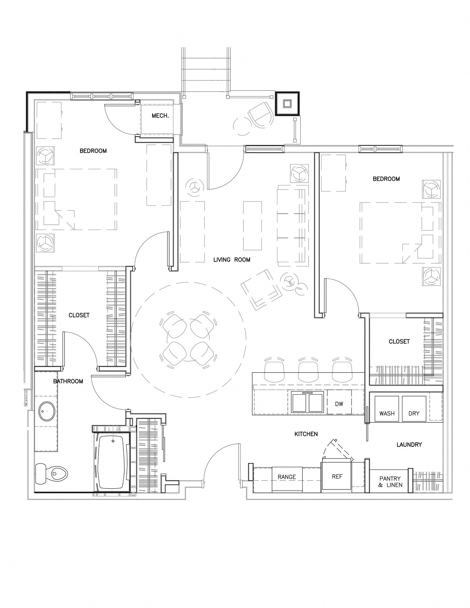 Floor plan for 2 beds, 1 bath, 1054 sqft